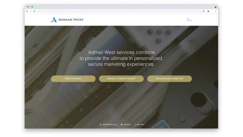 Admail West home page design