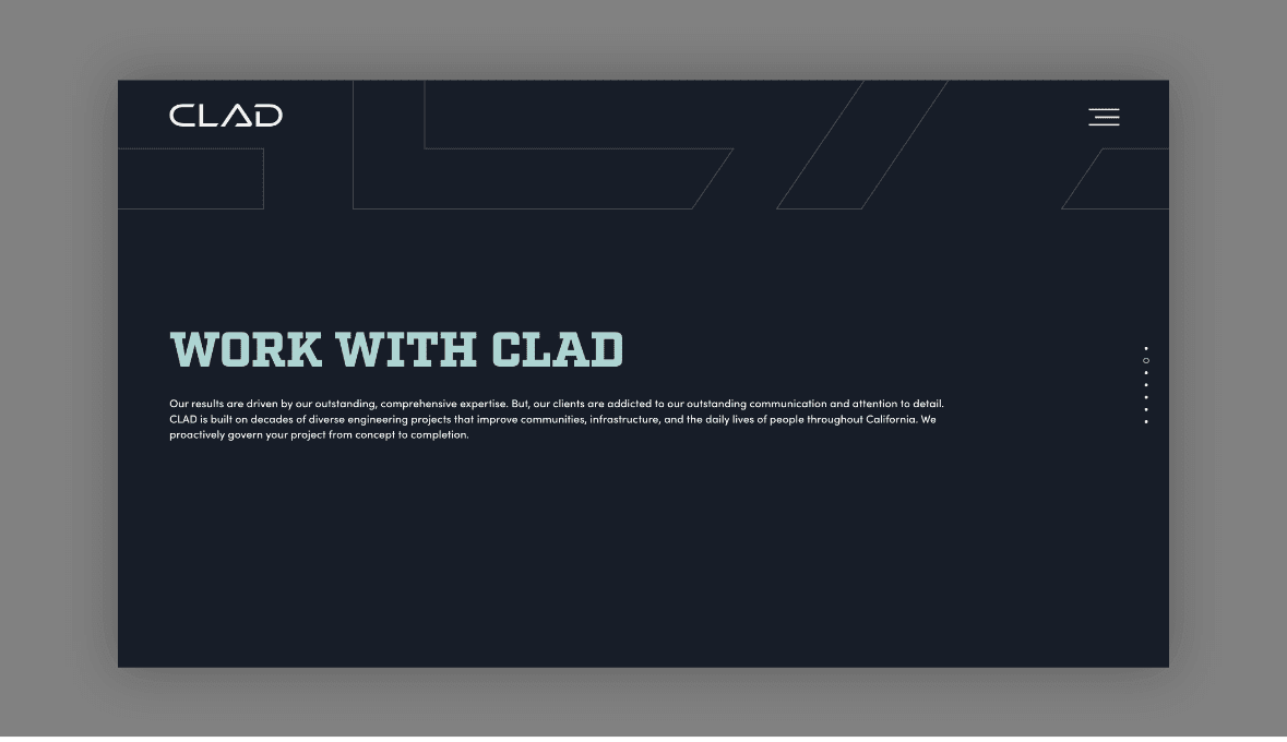 CLAD website screen - work with clad