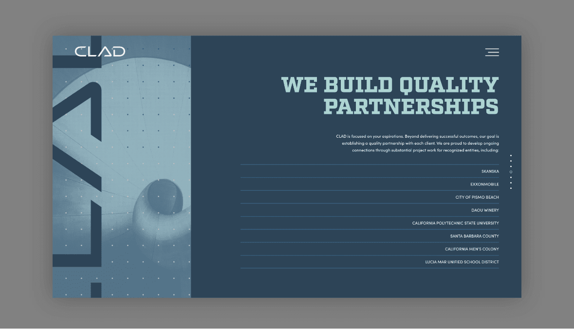 CLAD website screen - partnerships