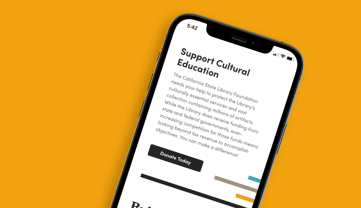 California State Library Foundation website on mobile phone