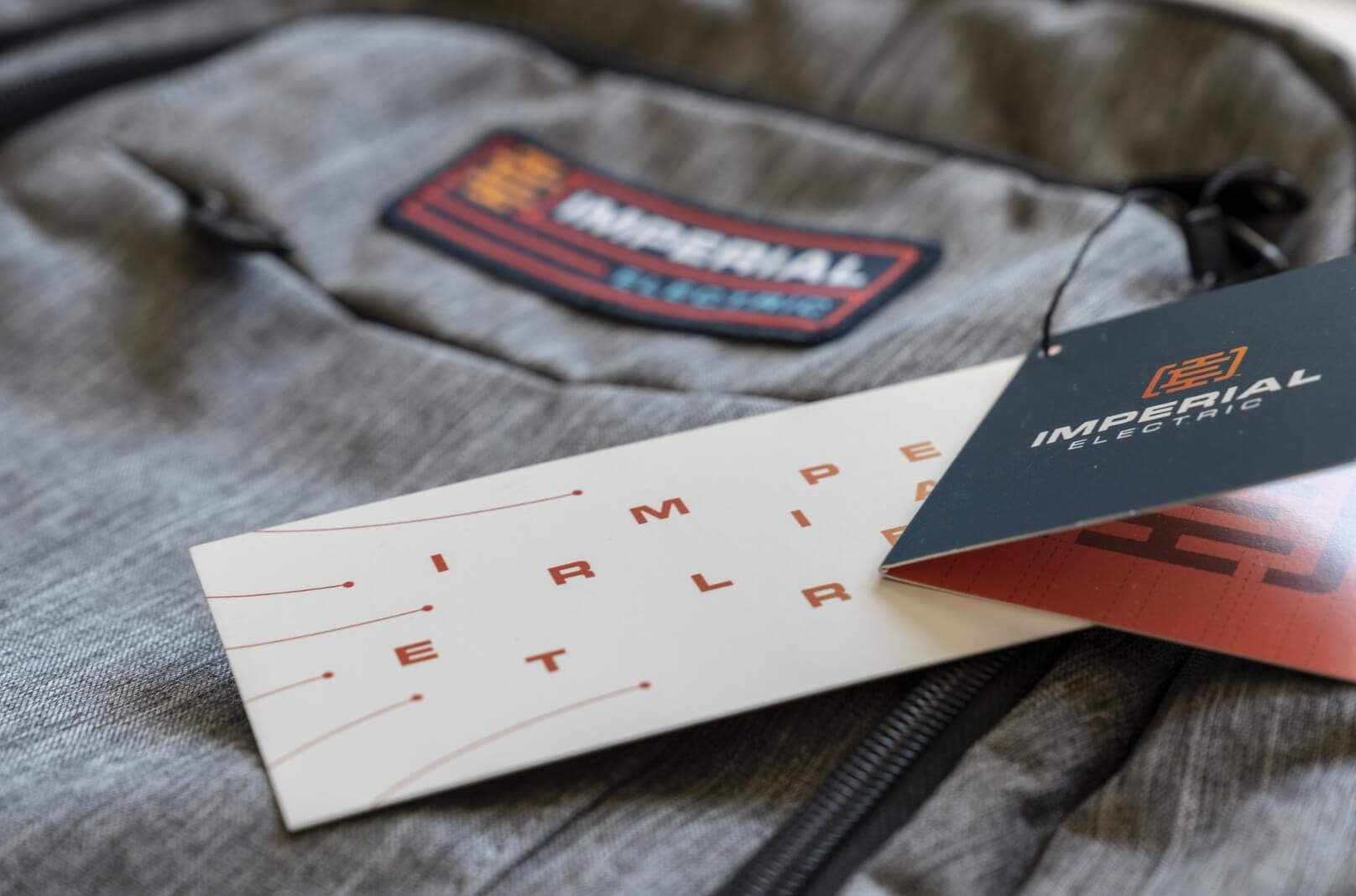 Imperial Electric branded backpack tag