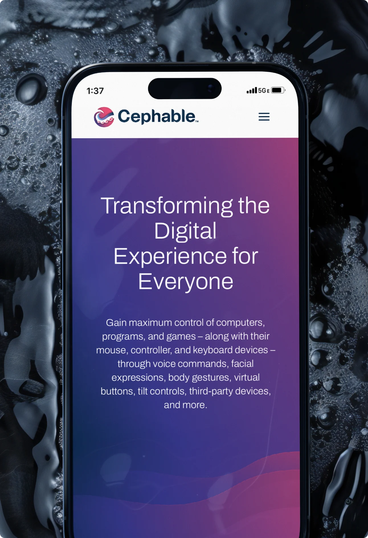 Cephable website screen on mobile